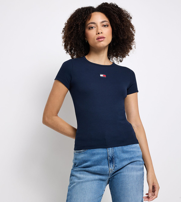 Ribbed Flag Detail T-Shirt
