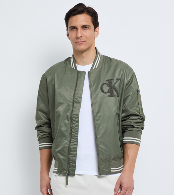 Monogram Detail Zip-Through Varsity Jacket