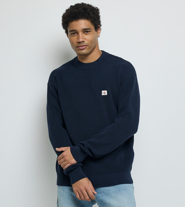 Logo Label Waffle Knit Sweater