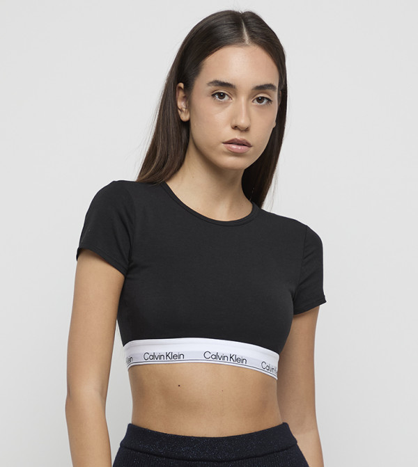 Logo Waistband Solid Crew Neck T-Shirt Bralette