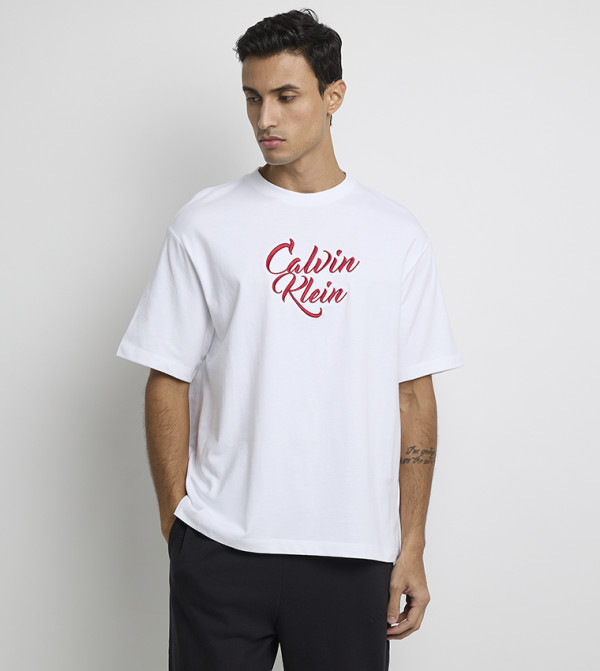 Logo Embroidered Cursive Casual T-Shirt