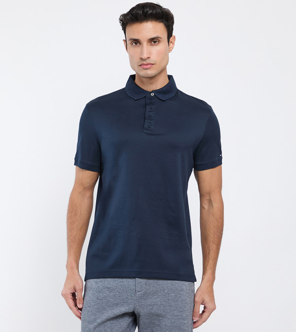 Hidden Placket Detail Polo T-Shirt