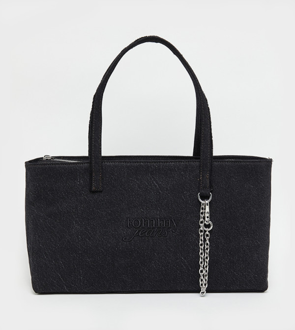 Logo Embroidered Denim Shoulder Bag