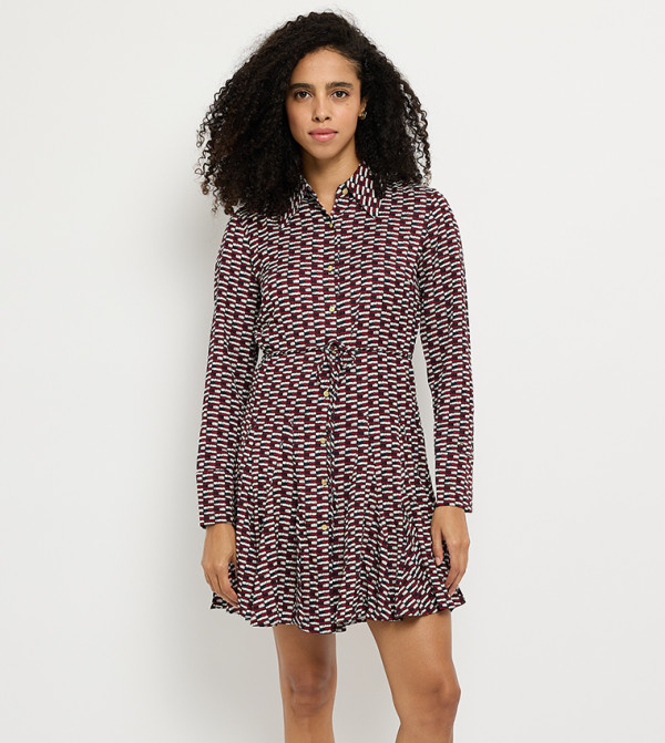 Printed Belted Twill Shirt Dress