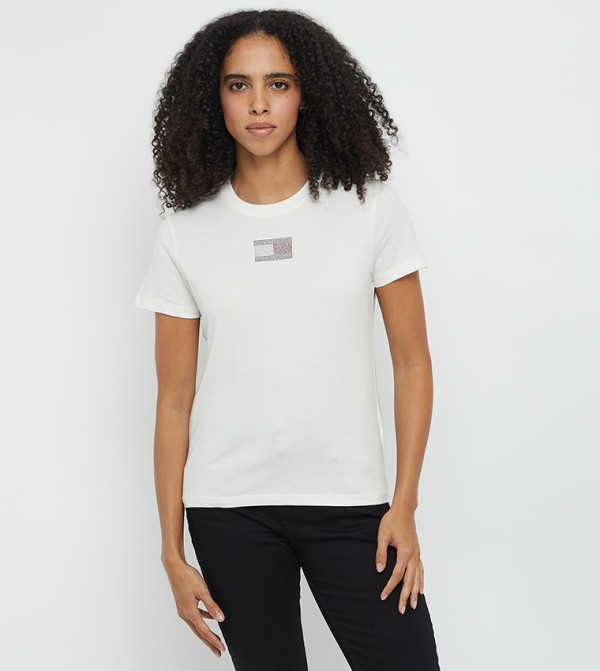 Flag Embellished Crew Neck T-Shirt