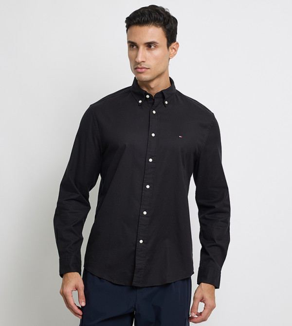 Flag Detail Long Sleeves Dobby Shirt