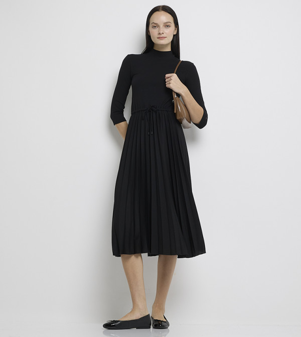 Ribbed High Neck Midi Dress