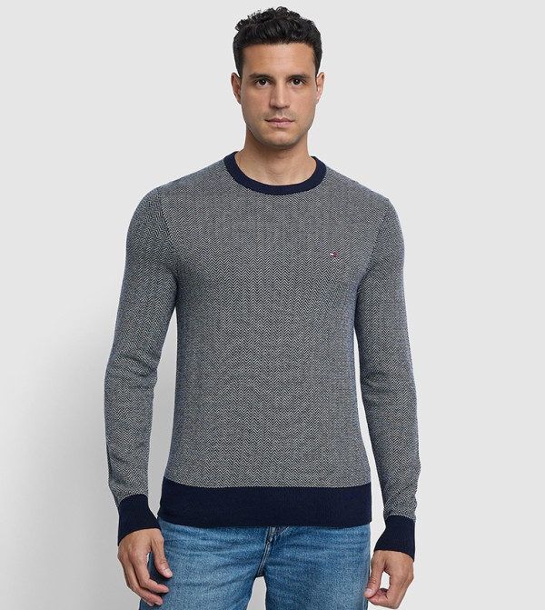 Herringbone Patterned Long Sleeves Sweater