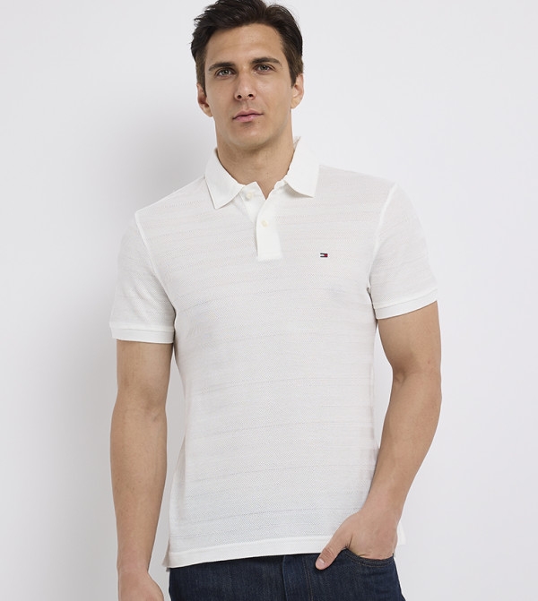 Herringbone Patterned Short Sleeves Polo T-Shirt