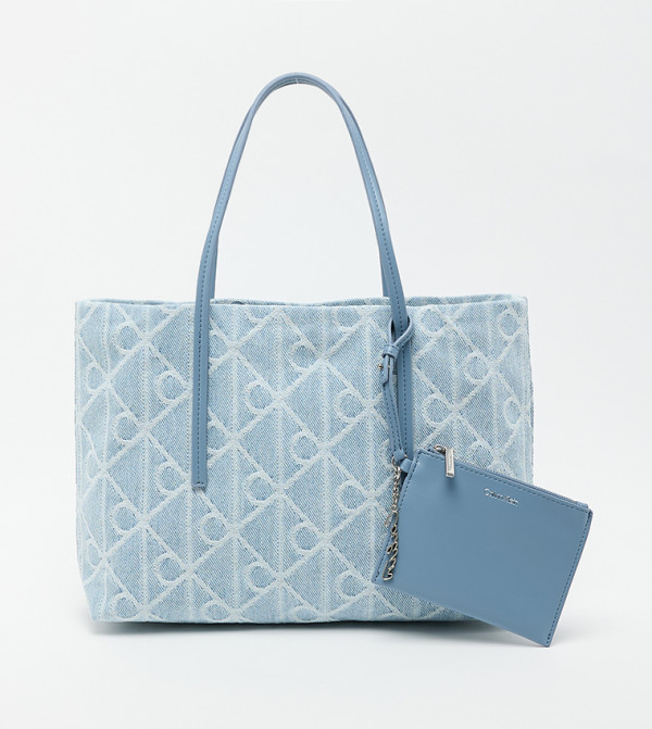 Monogram Patterned Denim Tote Bag