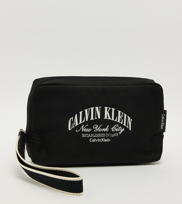 Logo Embroidered Zip Closure Toiletry Pouch