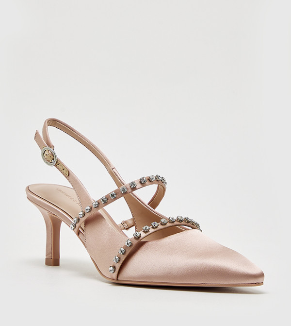 Satin Crystal Embellished Pumps