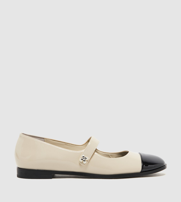 Patent Pearl Detail Buckle Cap Toe Mary Janes