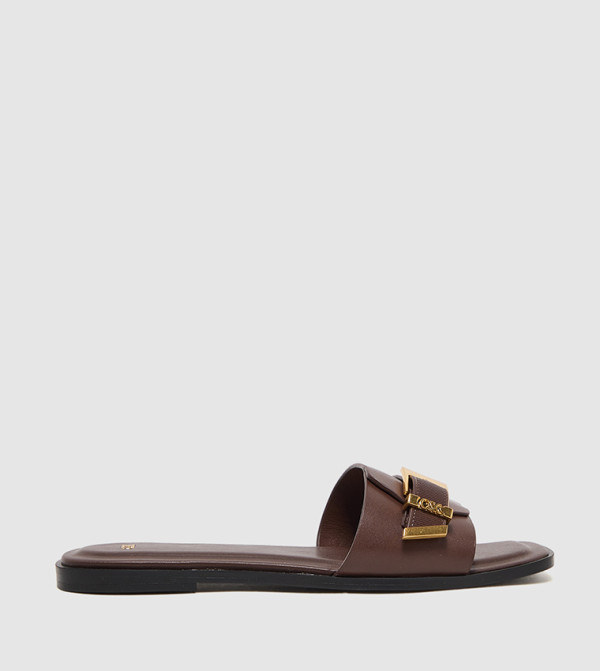 WHITNEY Leather Buckle Detail Flat Sandals