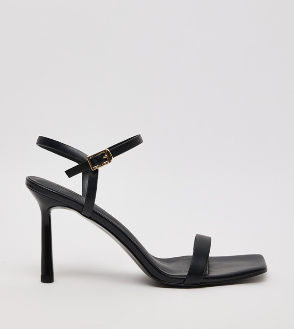 Square Toe Ankle Strap Heeled Sandals