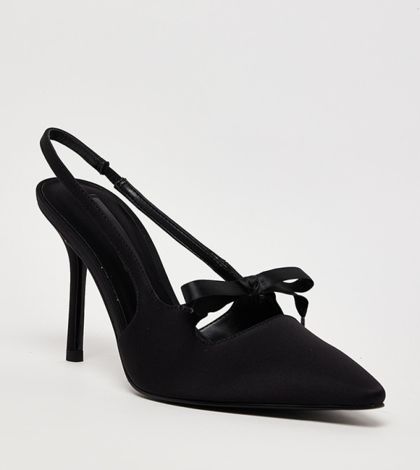 Satin Bow Pointed Toe Slingback Pumps