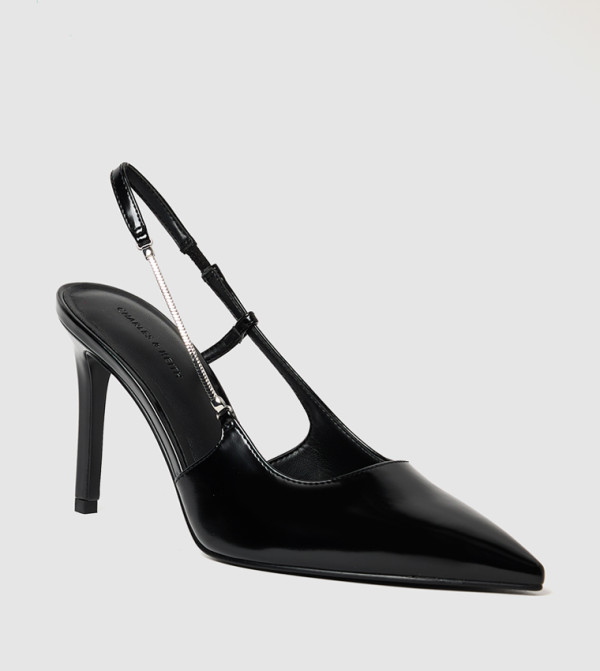 Chain Strap Pointed Toe Slingback Pumps