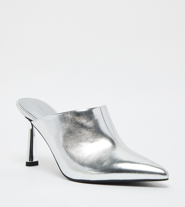Metallic Pointed Toe Heeled Mules