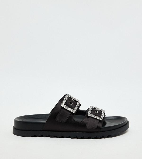 Gem-Buckle Double-Strap Sandals