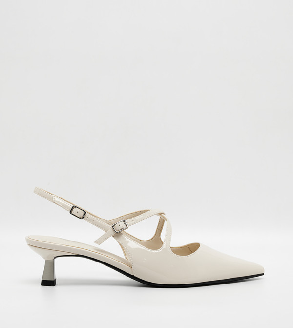 PAULINE Patent Crossover Slingback Kitten Heel Pumps