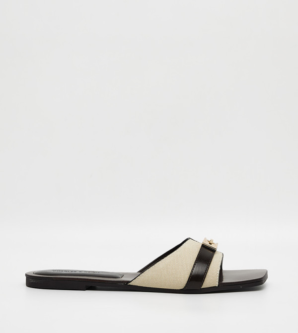LANDO Canvas Metallic-Accent Belted Slide Sandals