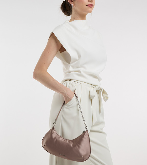 DION Satin Chain-Handle Asymmetric Shoulder Bag
