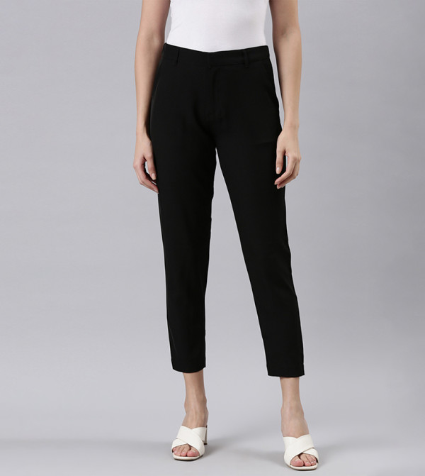 Solid Slim Fit Formal Trousers