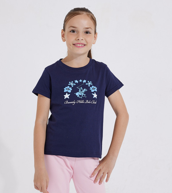 Girl's Printed Crew Neck T-Shirt