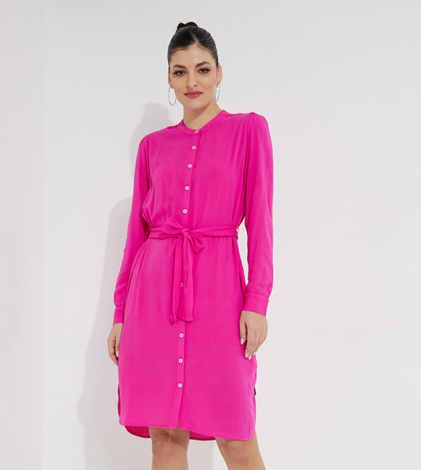 Solid Long Sleeves Mini Shirt Dress