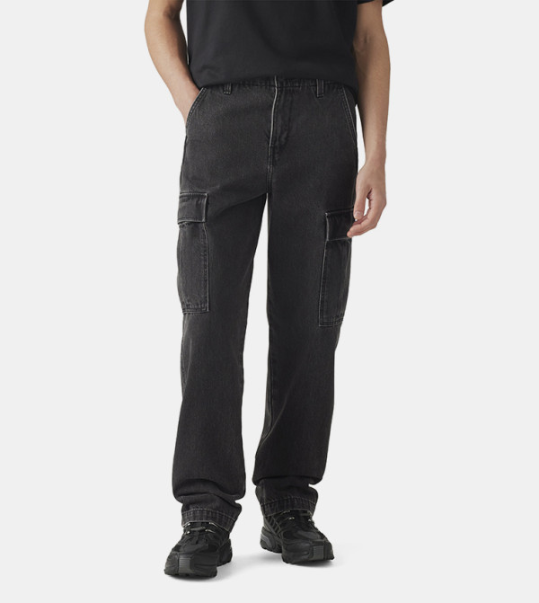 Washed Straight Fit Cargo Jeans