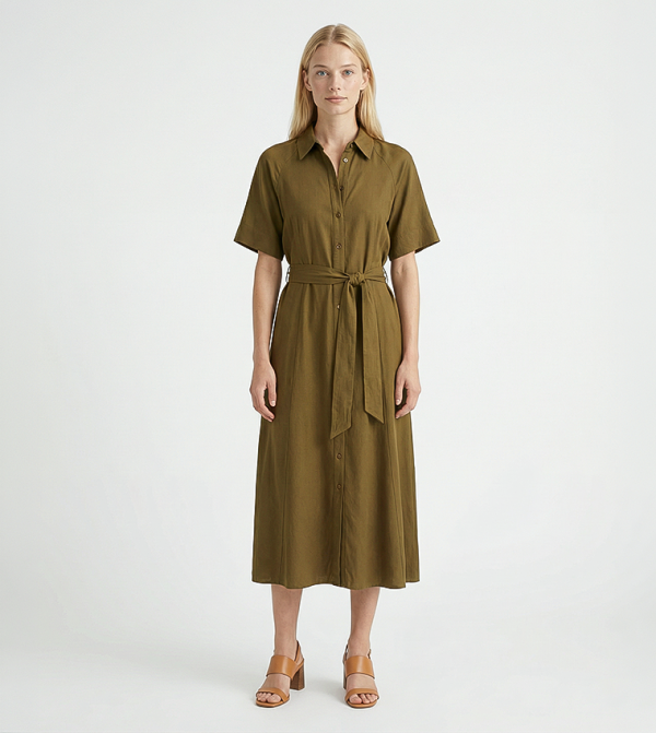 فستان قميص سادة بكم قصير