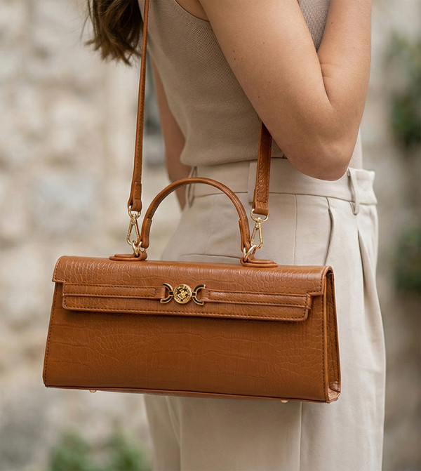 Croc Textured Top Handle Bag