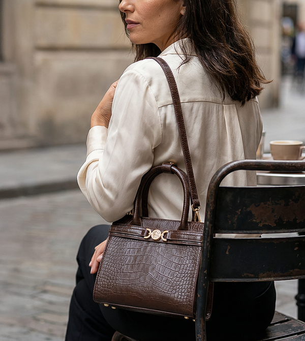 Croc Textured Satchel Bag