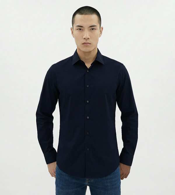 قميص بوبلين أساسي بكم طويل