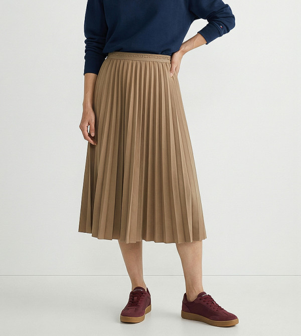Elastic Waist Pleated Midi Skirt