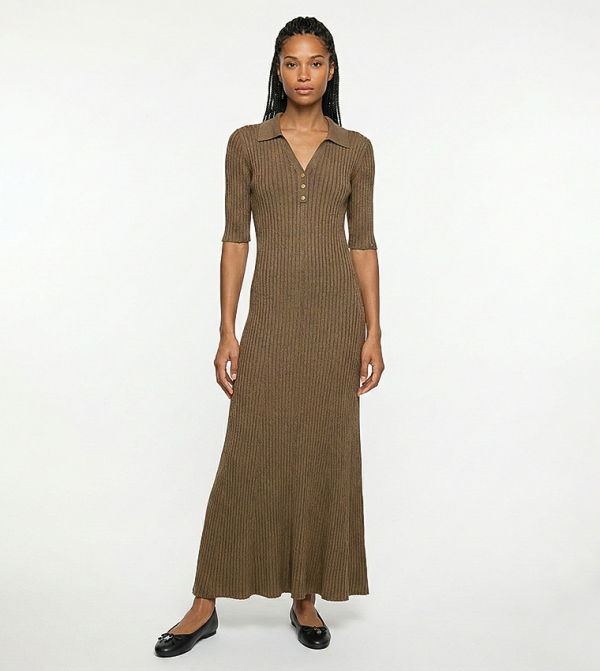 Ribbed Short Sleeves Dress