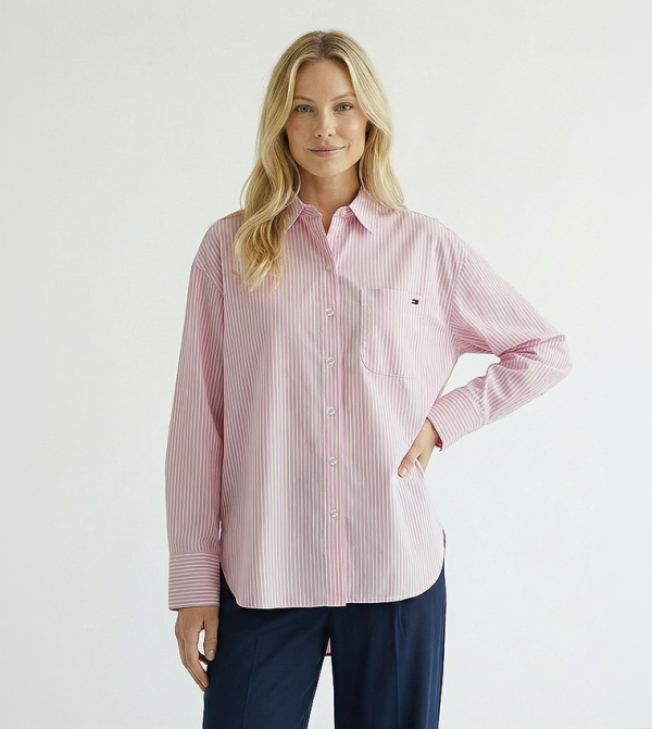 قميص بيكيه مخطط كم طويل بقصة مريحة