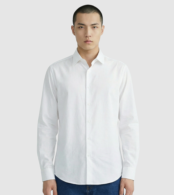 Solid Slim Fit Linen Long Sleeves Shirt