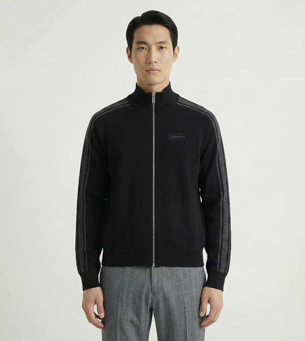 Striped High Neck Zip Through Jacket