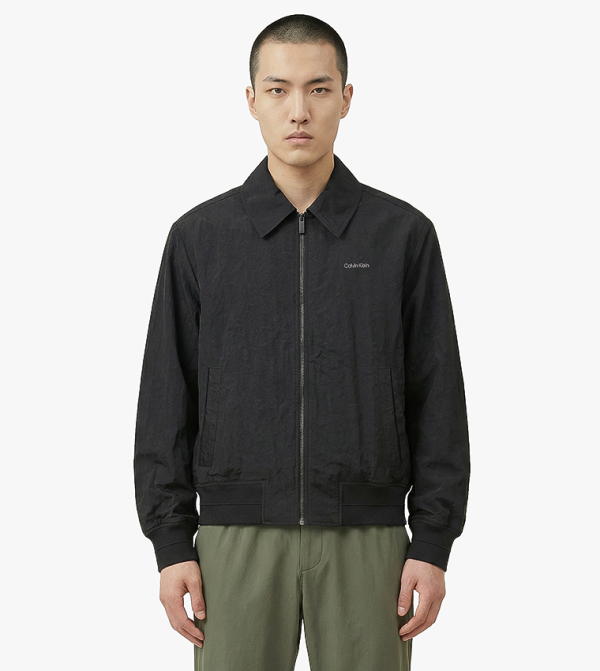 Textured Collared Zip Through Bomber Jacket