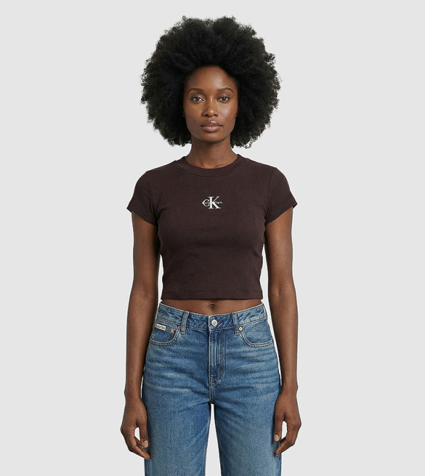 Monogram Crew Neck Crop T-Shirt