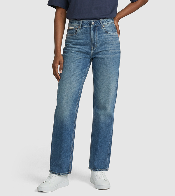 Washed Mid Rise Straight Fit Jeans