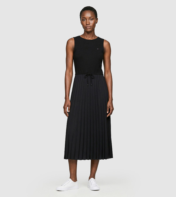 Logo Embroidered Flared Midi Dress