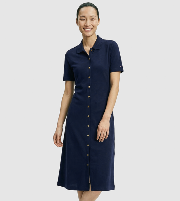 Button Detail Collared Midi Dress