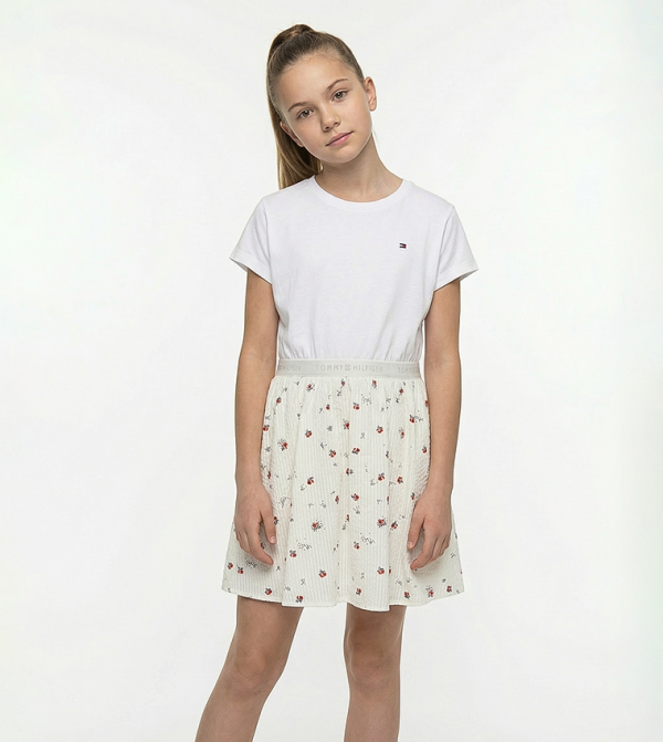 Printed Short Sleeves Fit and Flare Dress