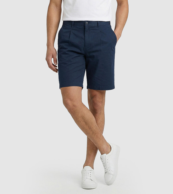 Solid Pleated Chino Shorts