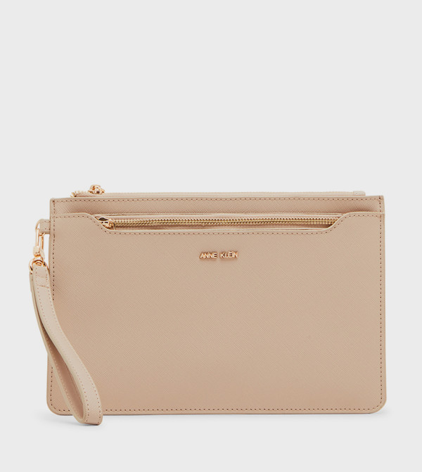 Textured Zip-Closure Clutch Bag