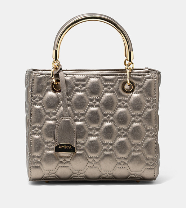 JOY Metallic Zippered Puffer Satchel Bag