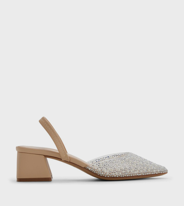 AMARAE Embellished Pointed Toe Block Heel Pumps