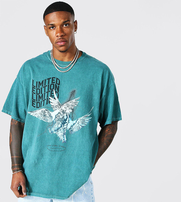 Washed Dove Print Oversized T-Shirt